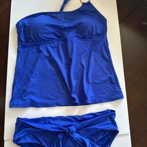 One Shoulder Blue Tankini Set